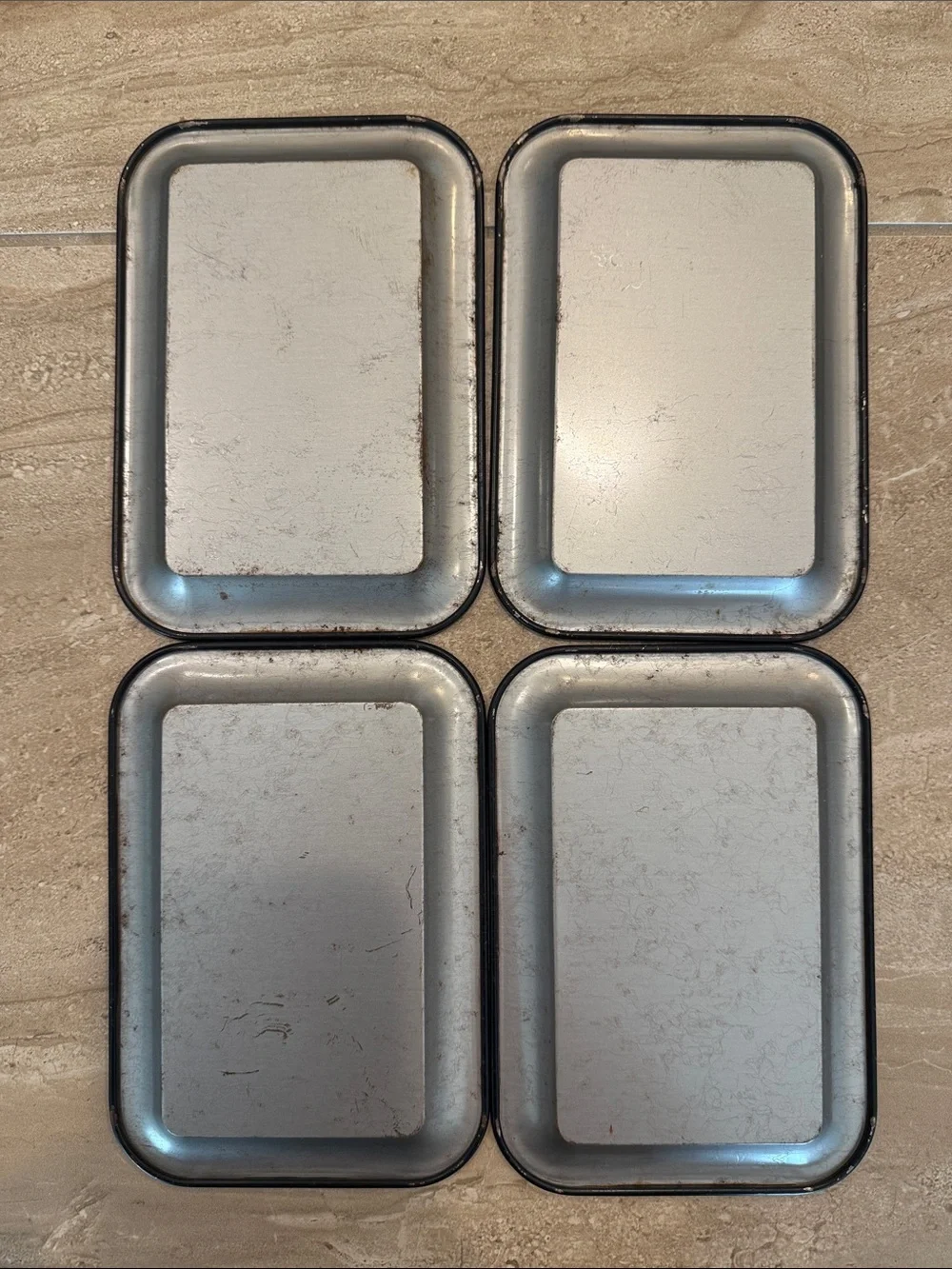 Small Vintage Black Floral Metal Serving Trays - Set of 4